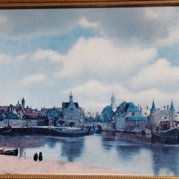 Vintage Johannes Vermeer Art "View Of Delft" Gold Tone Ornate Frame 21”x 18” - Picture 9 of 10